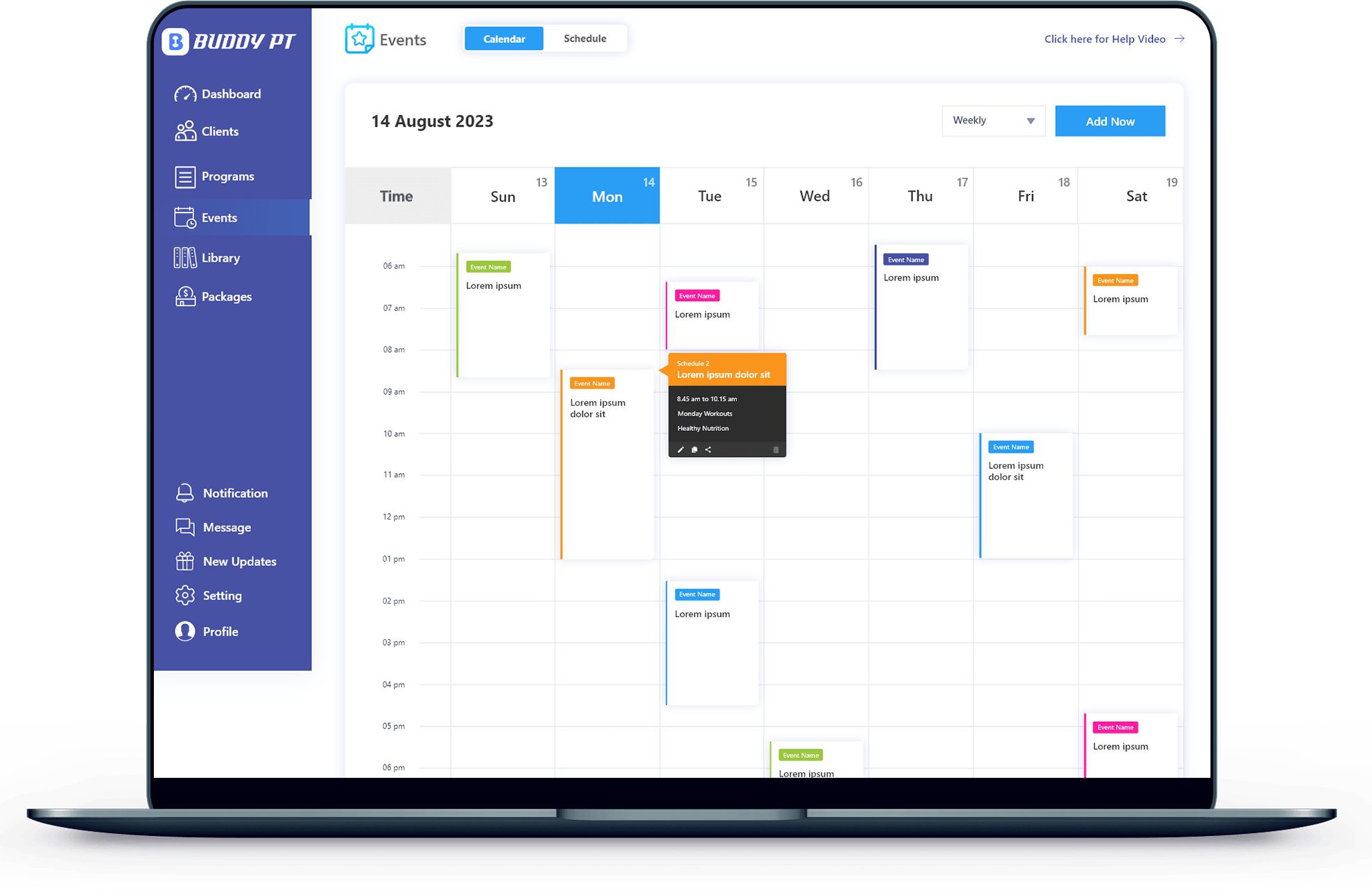 Events Calendar Interface