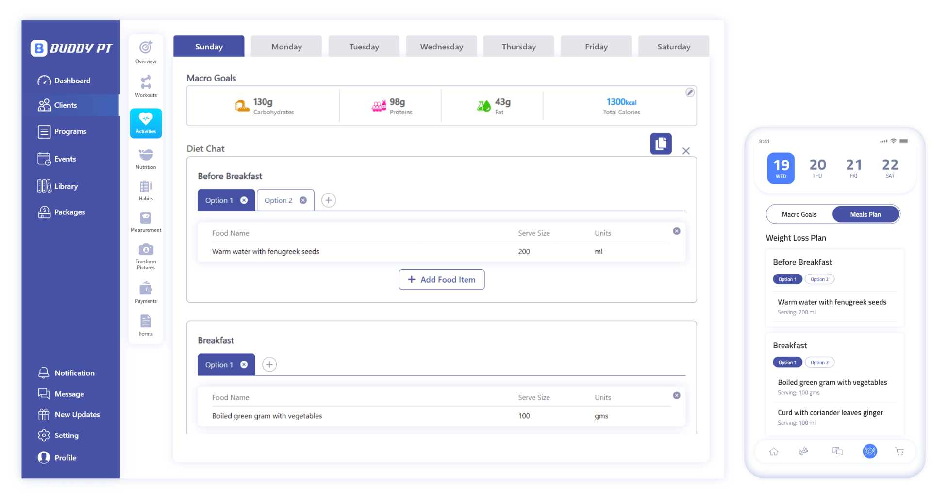 Diet Charts and Meal Planning Interface