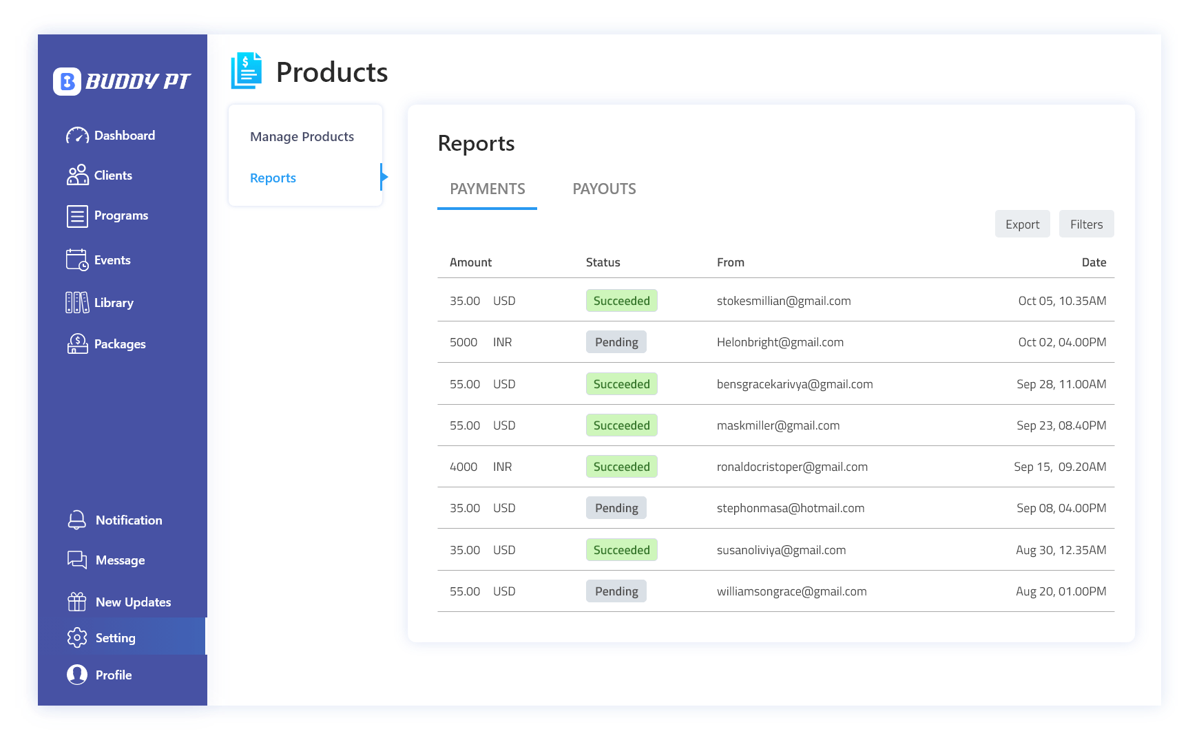 Payment Tracking Reports Dashboard