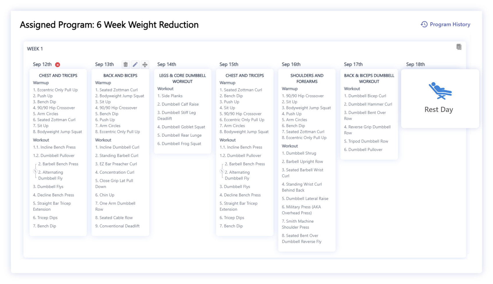 Rest Day Setup Interface