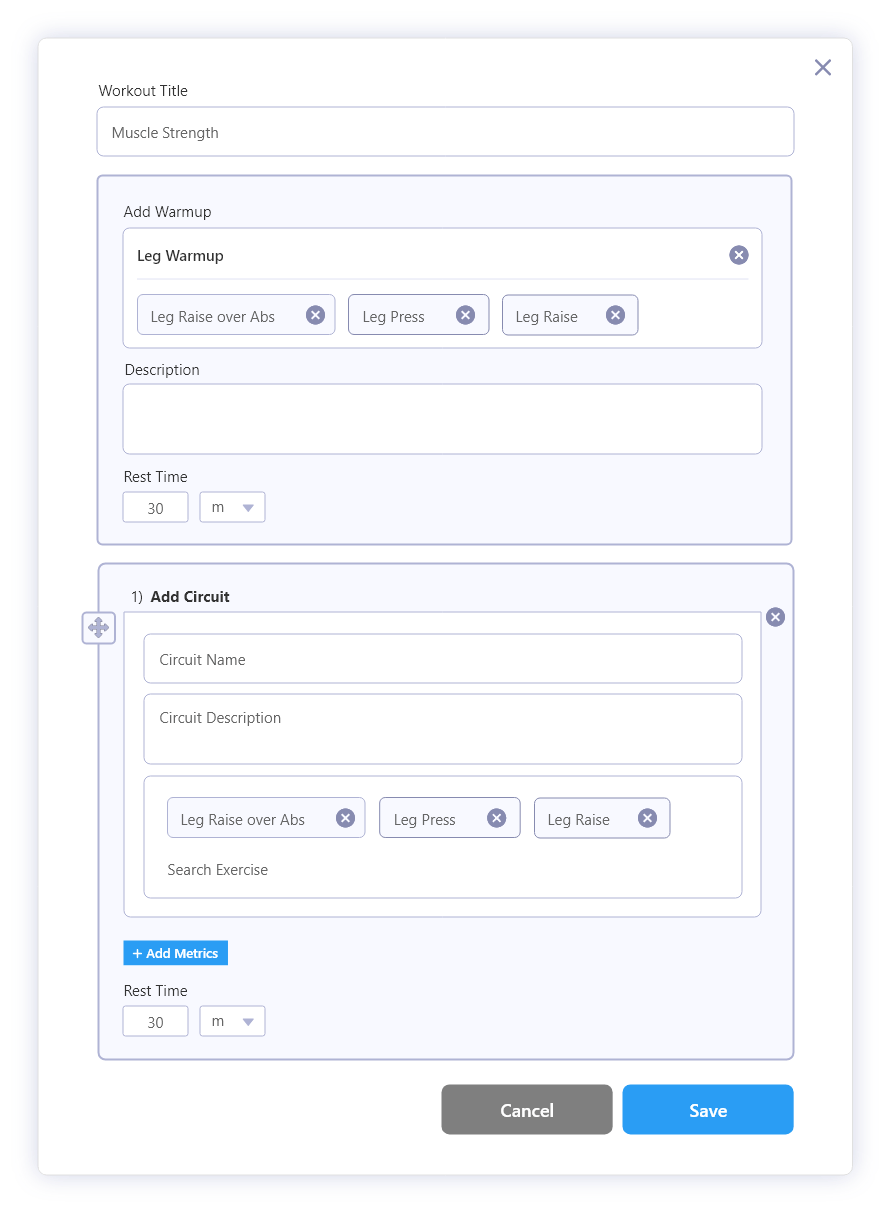 Add Circuit Workout Builder Interface