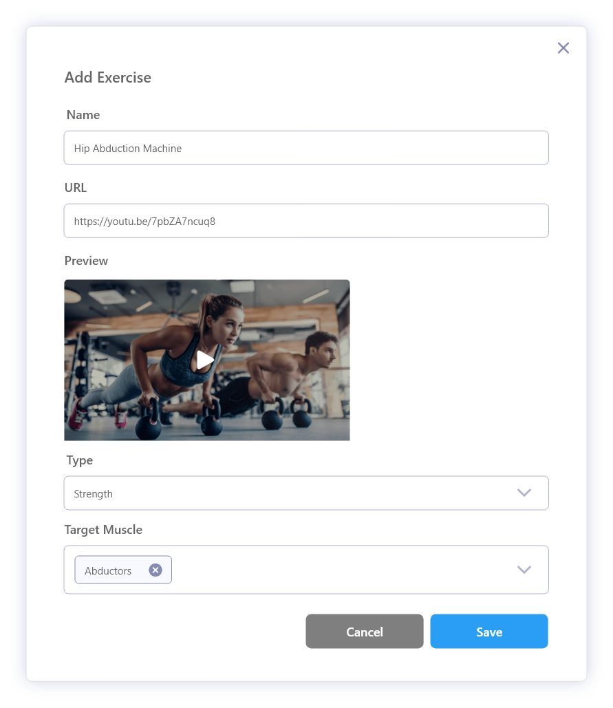 Add Exercise Dialog with Preview