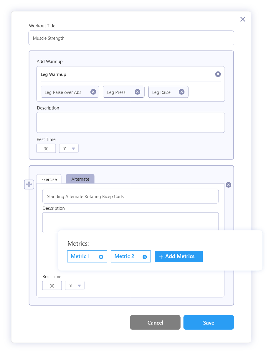 Exercise Metrics Configuration Interface